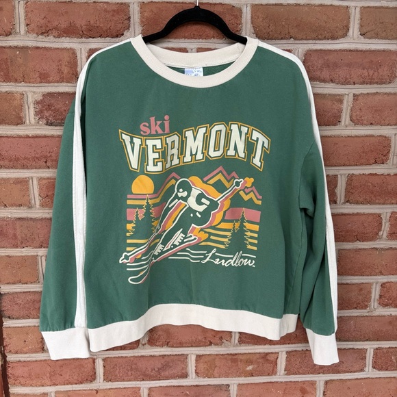 Green Sweatshirt with Beige Trim. Vermont Skiing - Picture 1 of 8